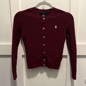 Girls Polo by Ralph Lauren Women's Deep Red Cable Cardigan Sweater size Medium